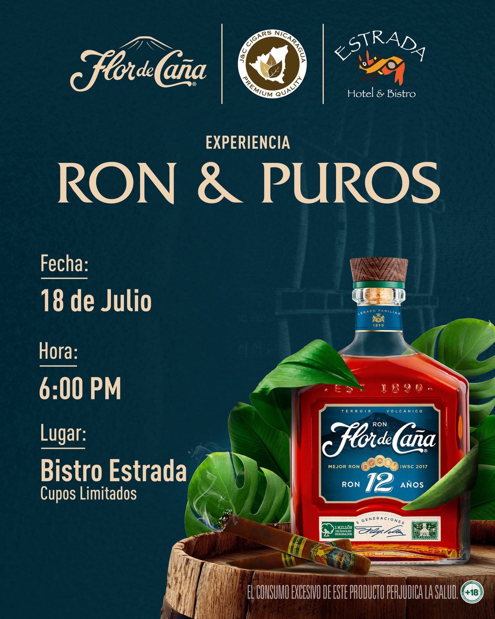 🥃 Una noche para disfrutar, aprender y compartir.

Descubrí el fascinante mundo del ron y los puros en una experiencia única junto a expertos, donde cada aroma y cada sabor cuentan una historia.

🎟️ ¡La entrada es completamente GRATIS!

📅 18 de julio
🕕 6:00 PM
📍 Bistro Estrada

Los cupos son limitados, así que reservá tu lugar y viví una experiencia diferente. ✨🍂

@flordecana.ni