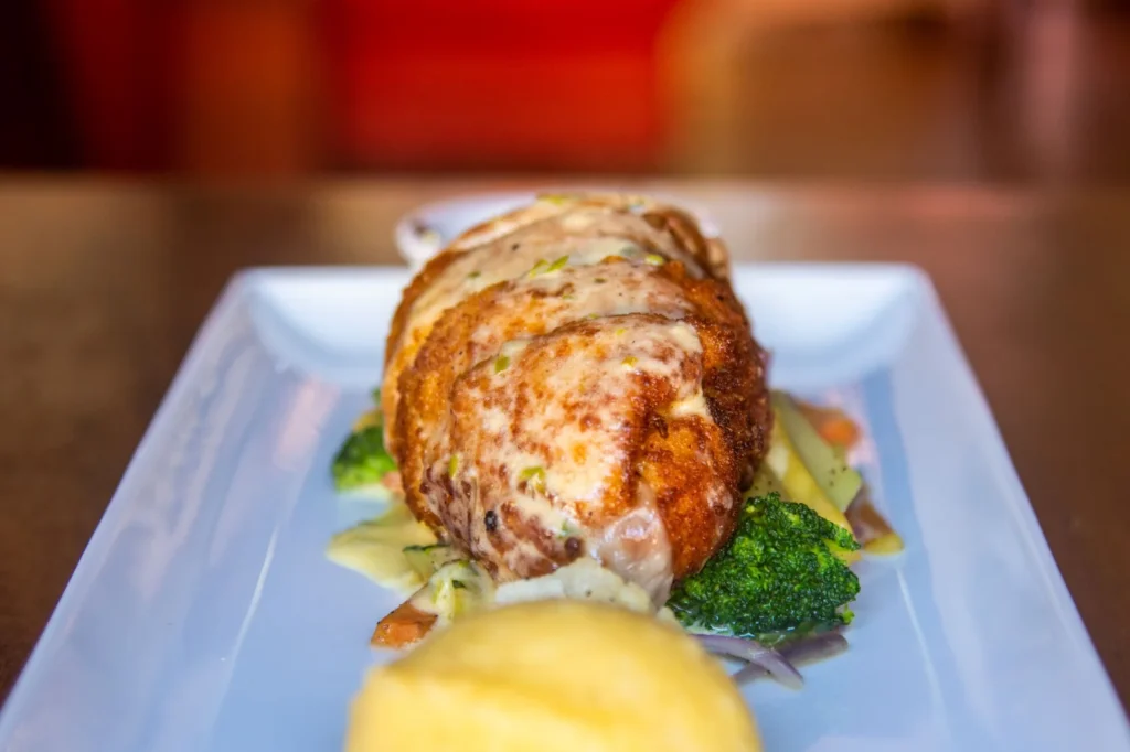 Cordon Bleu served with vegetables at Bistro Estrada in Granada, Nicaragua